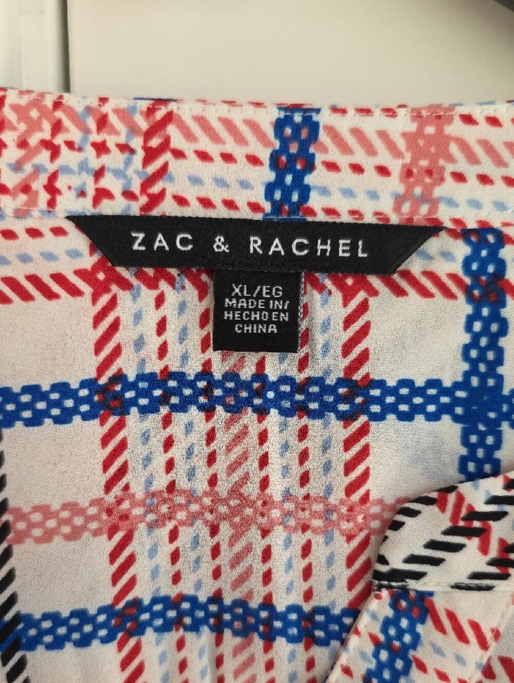 Zac & Rachel White Plaid Button-Neck Colorful Blouse - Picture 2 of 8